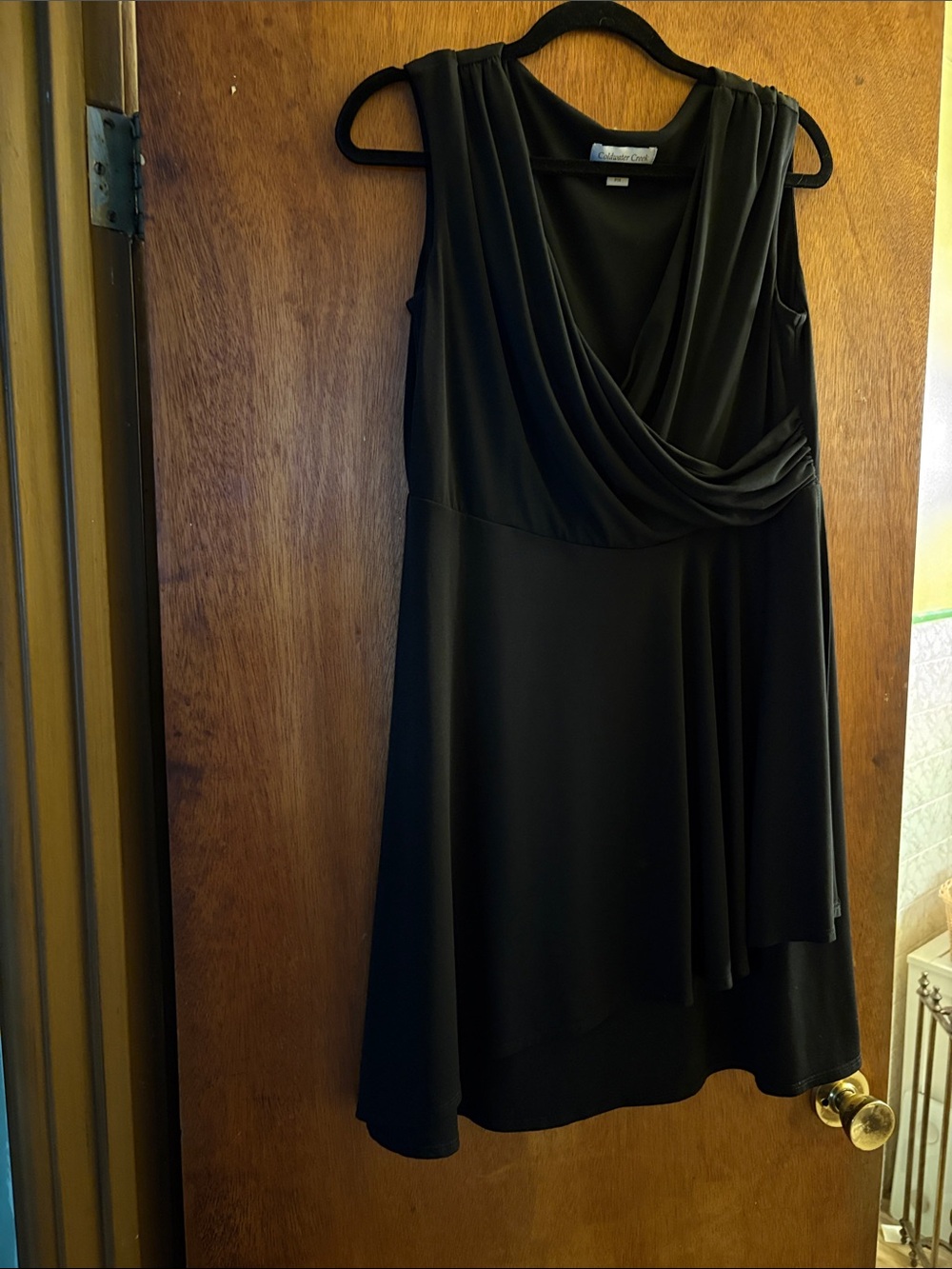 Coldwater Creek Black Asymmetrical Draped V-Neck Dress